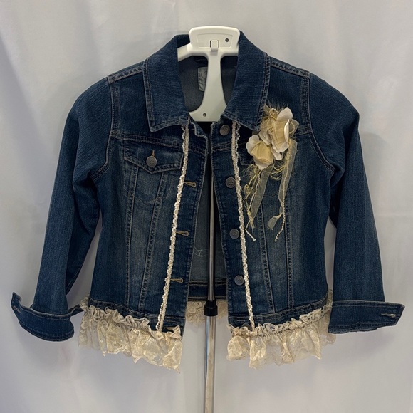 The Children's Place Blue Denim Jacket with Cream Lace Trim - Picture 1 of 4